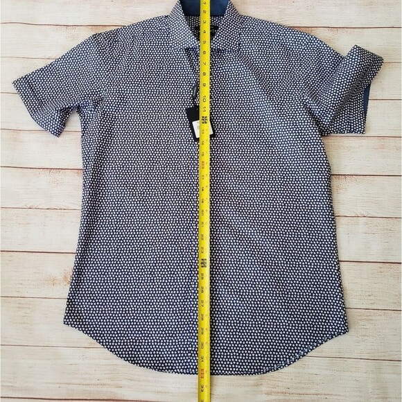 Bugatchi Short Sleeve Button Front Shirt Men's Size Medium Navy Blue Red White - Picture 8 of 15